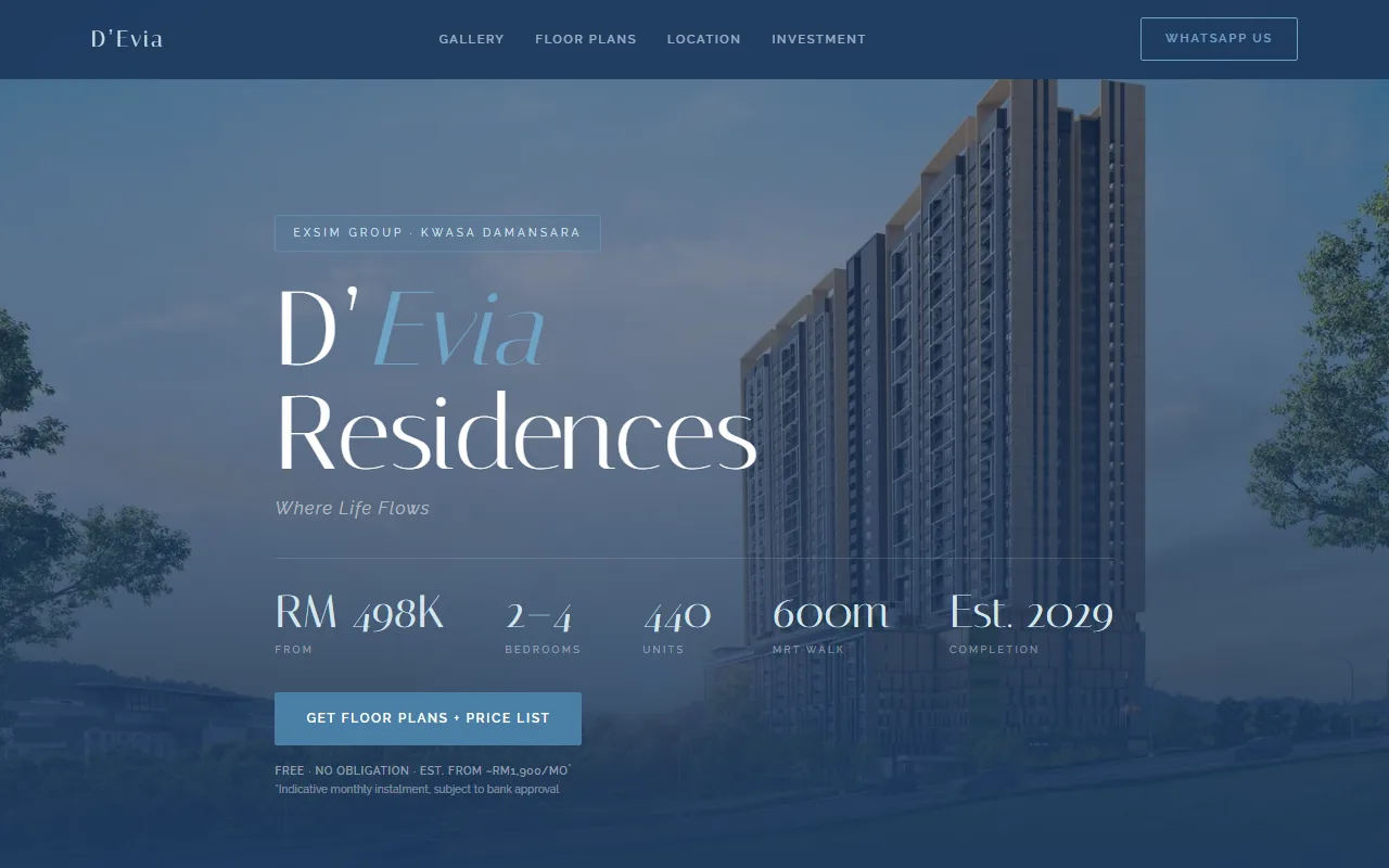 D'Evia landing page
